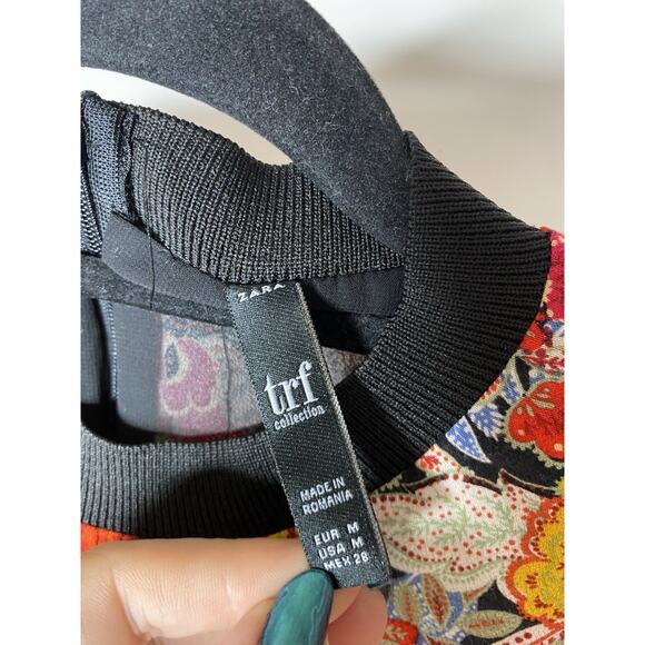 TRF Zara Pleated Long Sleeve Dress Women's Medium Yellow Red Floral Modern Mini - Picture 4 of 6